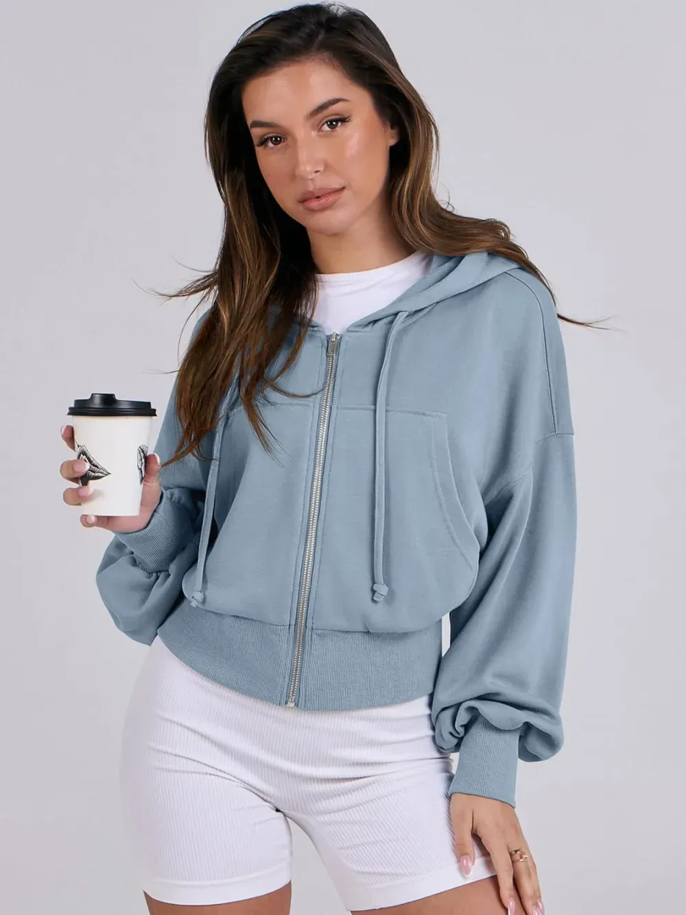 Women's Zip Up Hoodies Cropped Sweatshirts Full Zip Jackets Casual Fashion Fall Outfits Winter Clothes