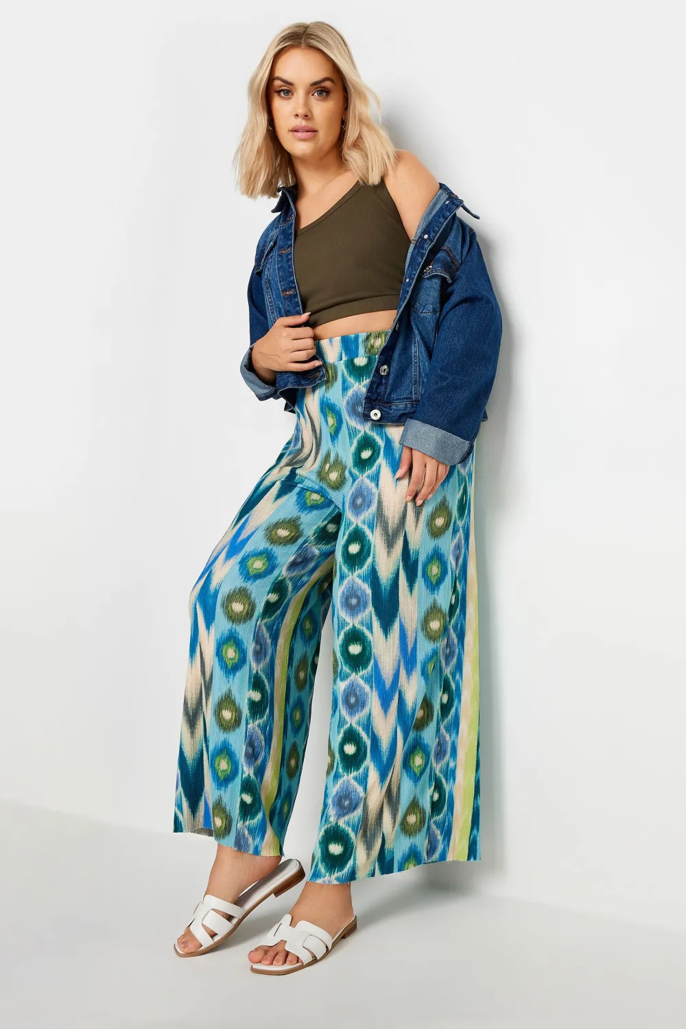 YOURS Curve Dark Grey Abstract Print Textured Wide Leg Trousers