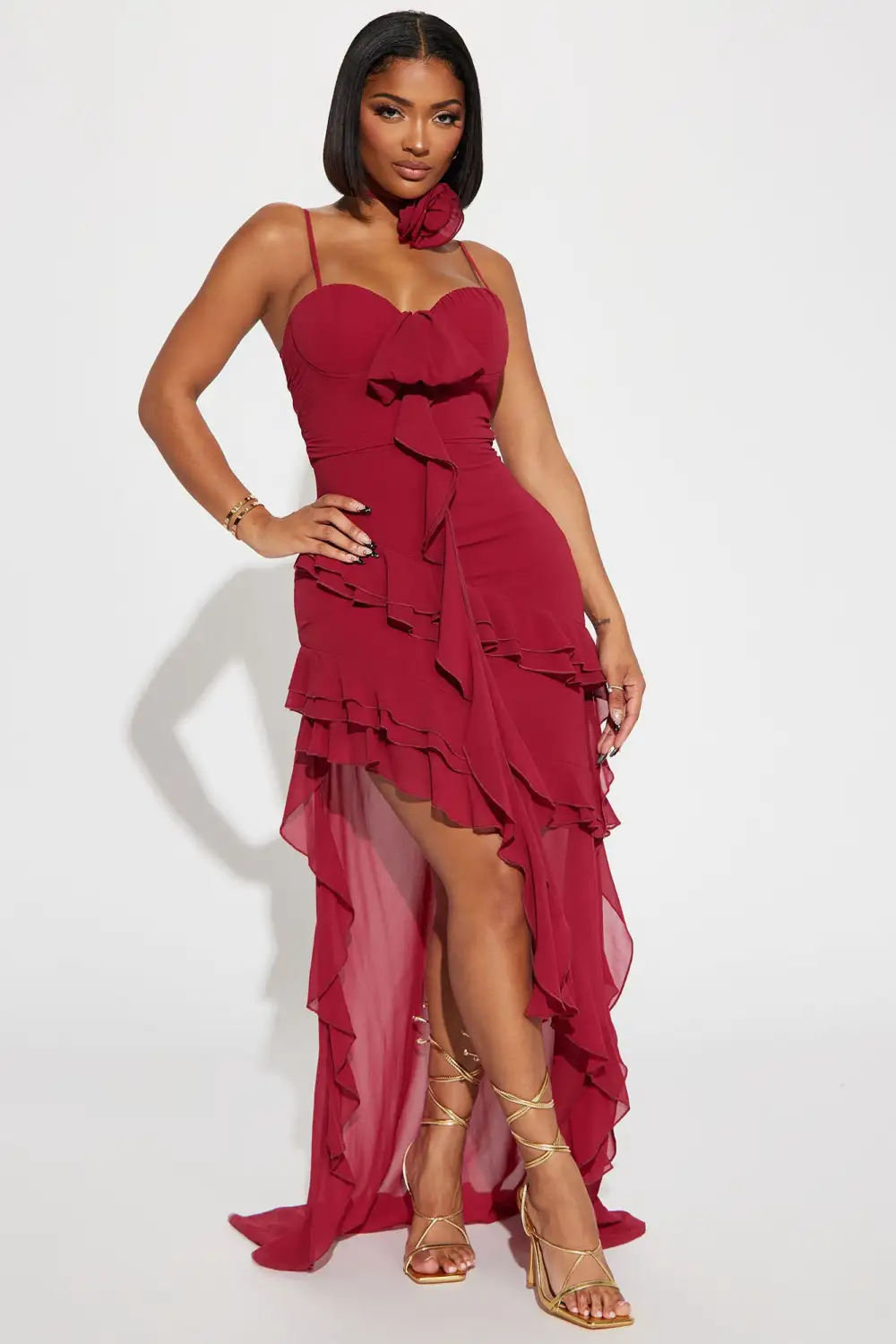 Karina Ruffle Maxi Dress - Wine