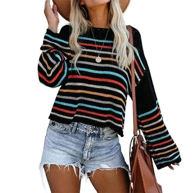 Bohemian Rainbow Striped Sweater