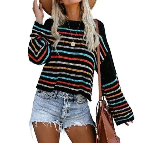 Bohemian Rainbow Striped Sweater