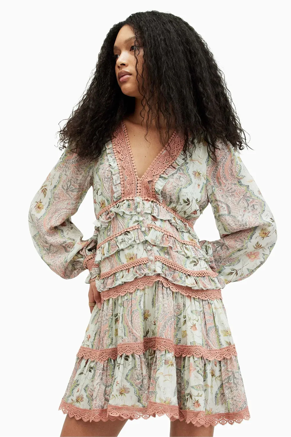 AllSaints Zora tiered dress