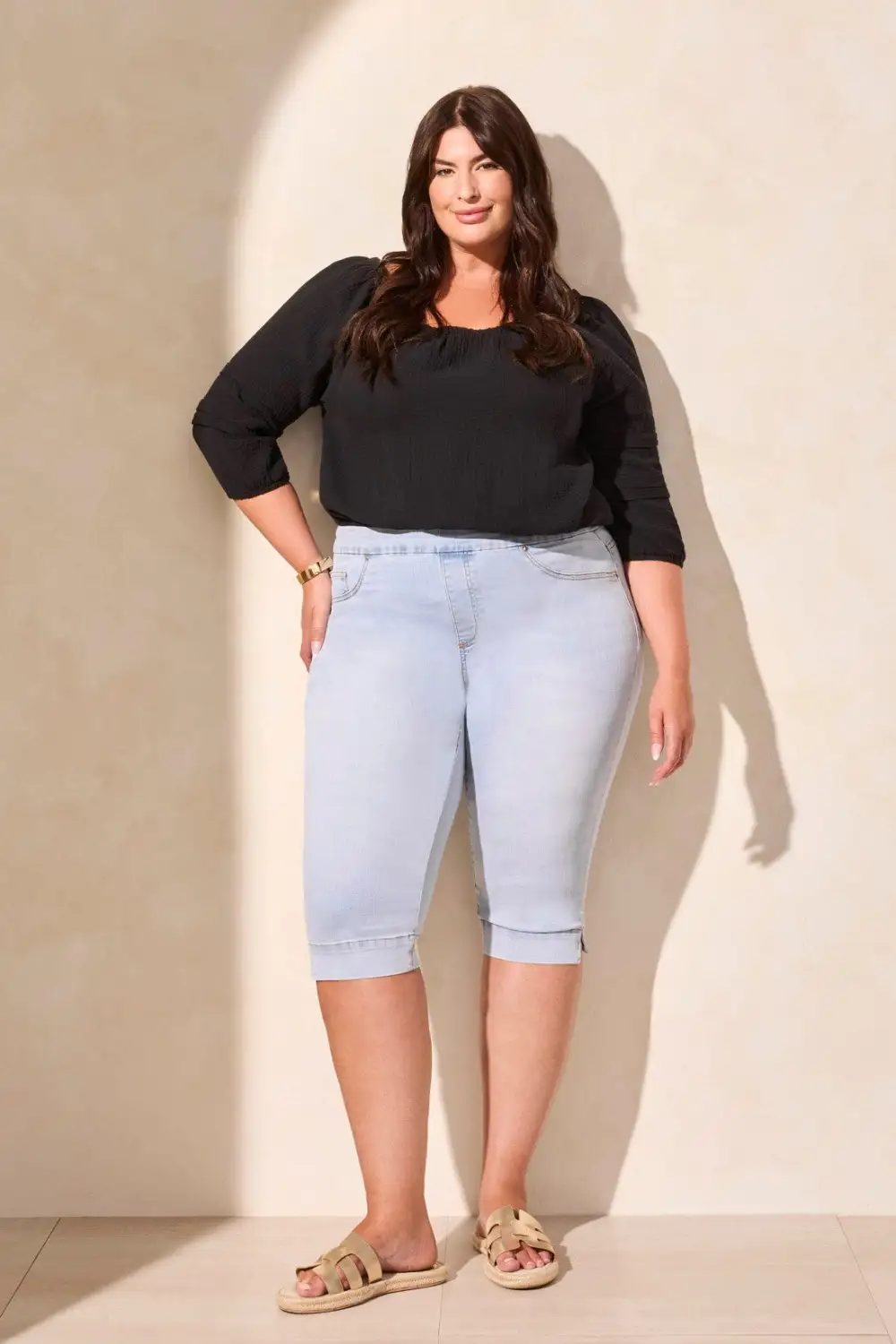 Audrey Comfort Stretch Pull-On Denim Shorts-Lt Surf