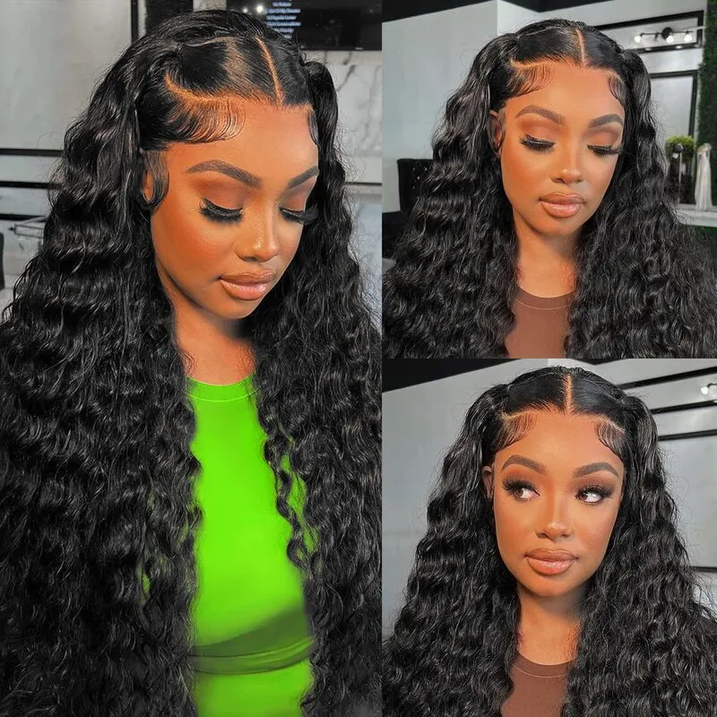 Sale bigekane Recommend 16-34 Inches Deep Wave 13x6 Full Lace Frontal Human Hair Wigs