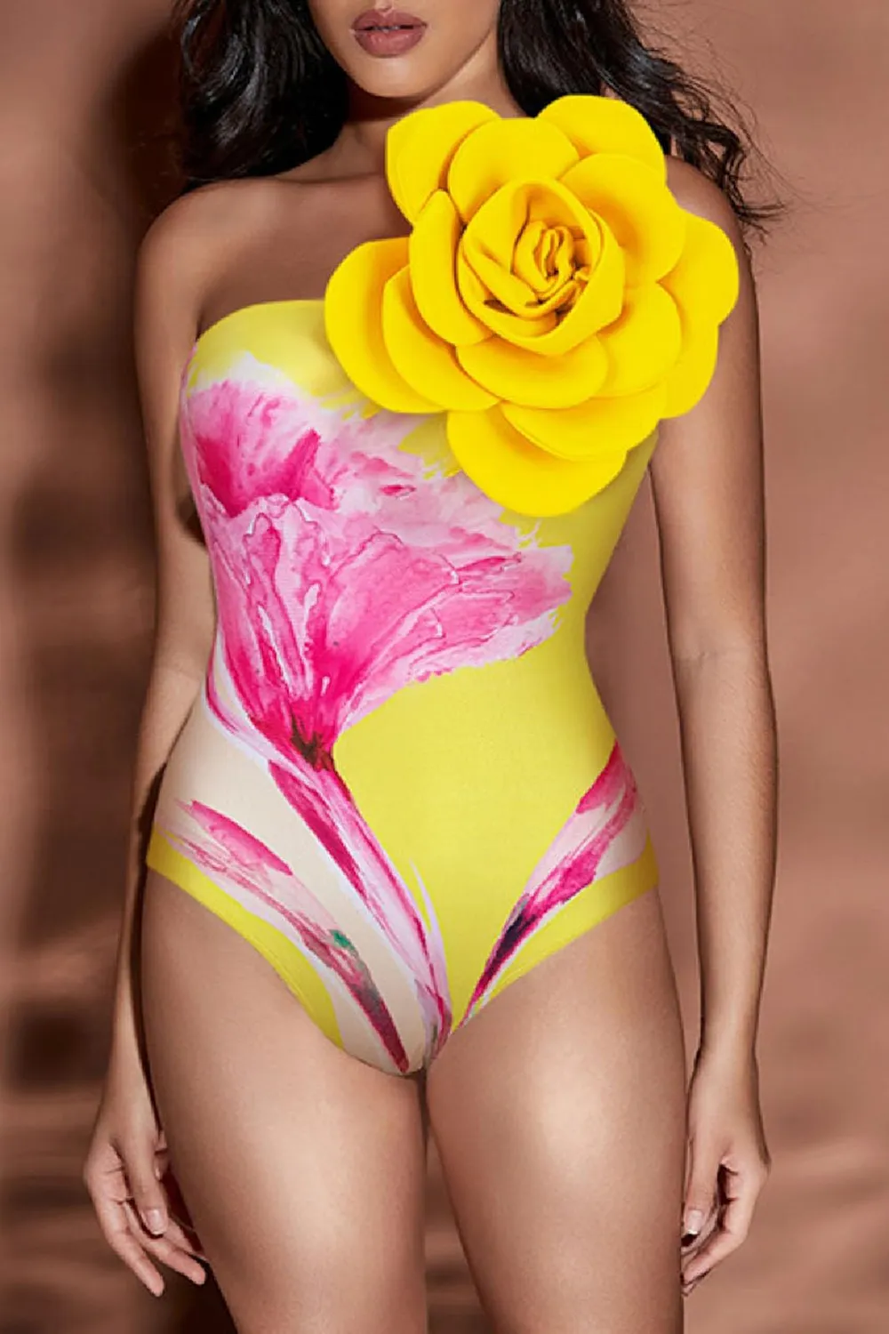 Floral Print Strapless Flower Two Piece Bathing Suit