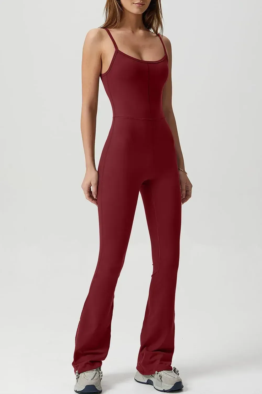 Flare Jumpsuits for Women Spaghetti Straps Scoop Neck Bodycon Full Length Casual Unitard Playsuit