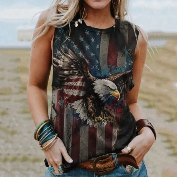 Women's Vintage Eagle Flag Print Vest