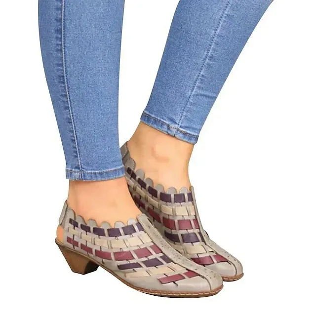 Women's Boots Plus Size Sandals Boots Summer Boots Outdoor Daily Booties Ankle Boots Winter Cone Heel Round Toe Casual Walking Shoes PU Leather Loafer Elastic Band Color Block Almond Black White