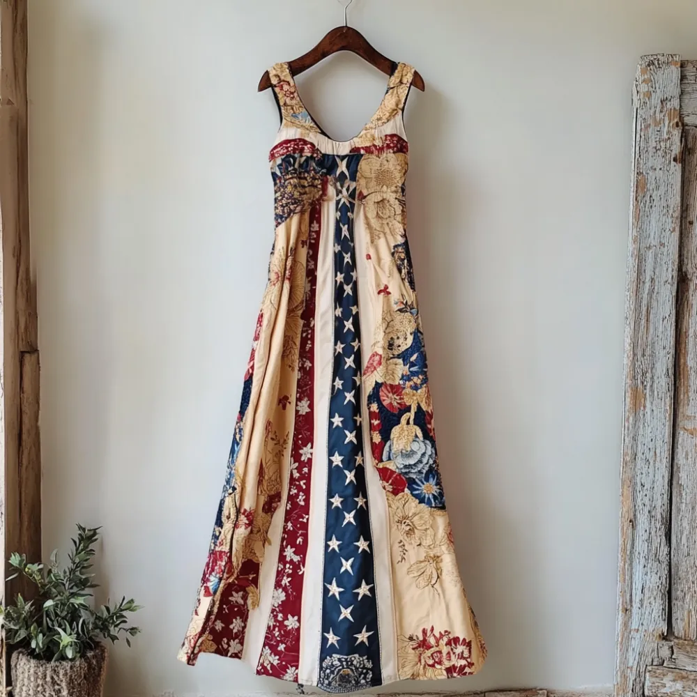 Women's Independence Day Floral Print Sleeveless Dress