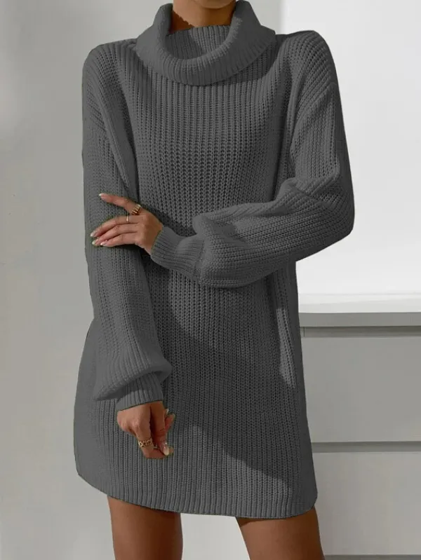 Cowl Neck Drop Shoulder Sweater Dress Without Belt