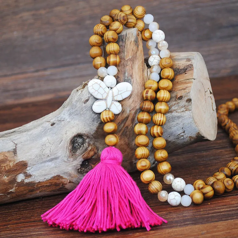 Boho Linen Dress Pendant Fringed Sweater Necklace