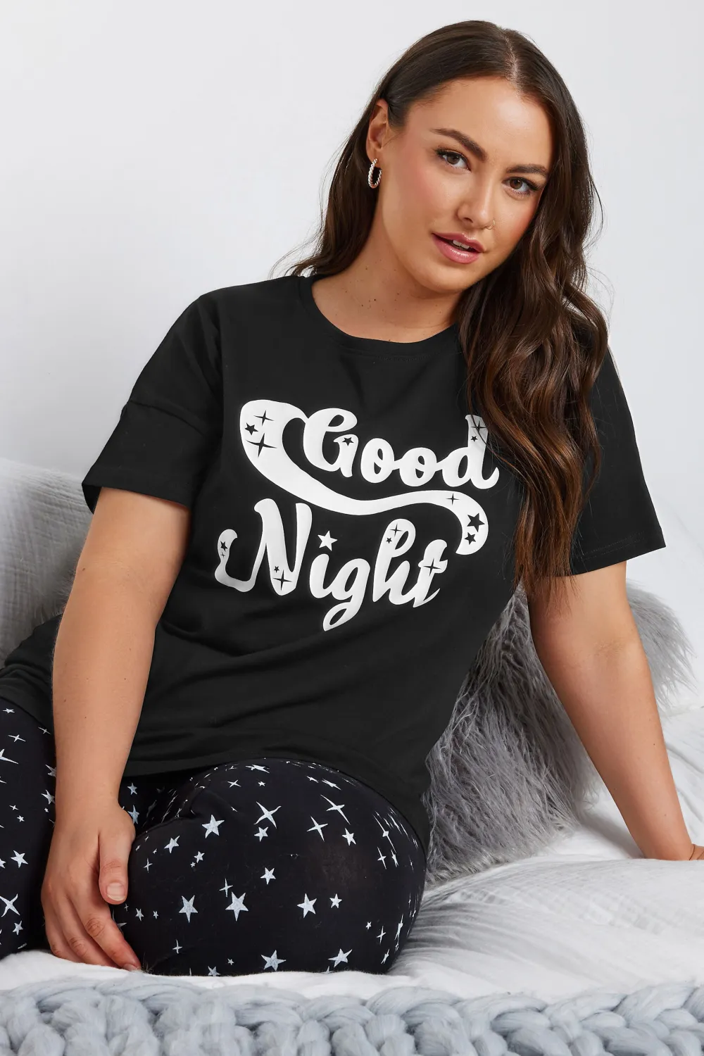 YOURS Curve Black 'Good Night' Slogan Pyjama Top