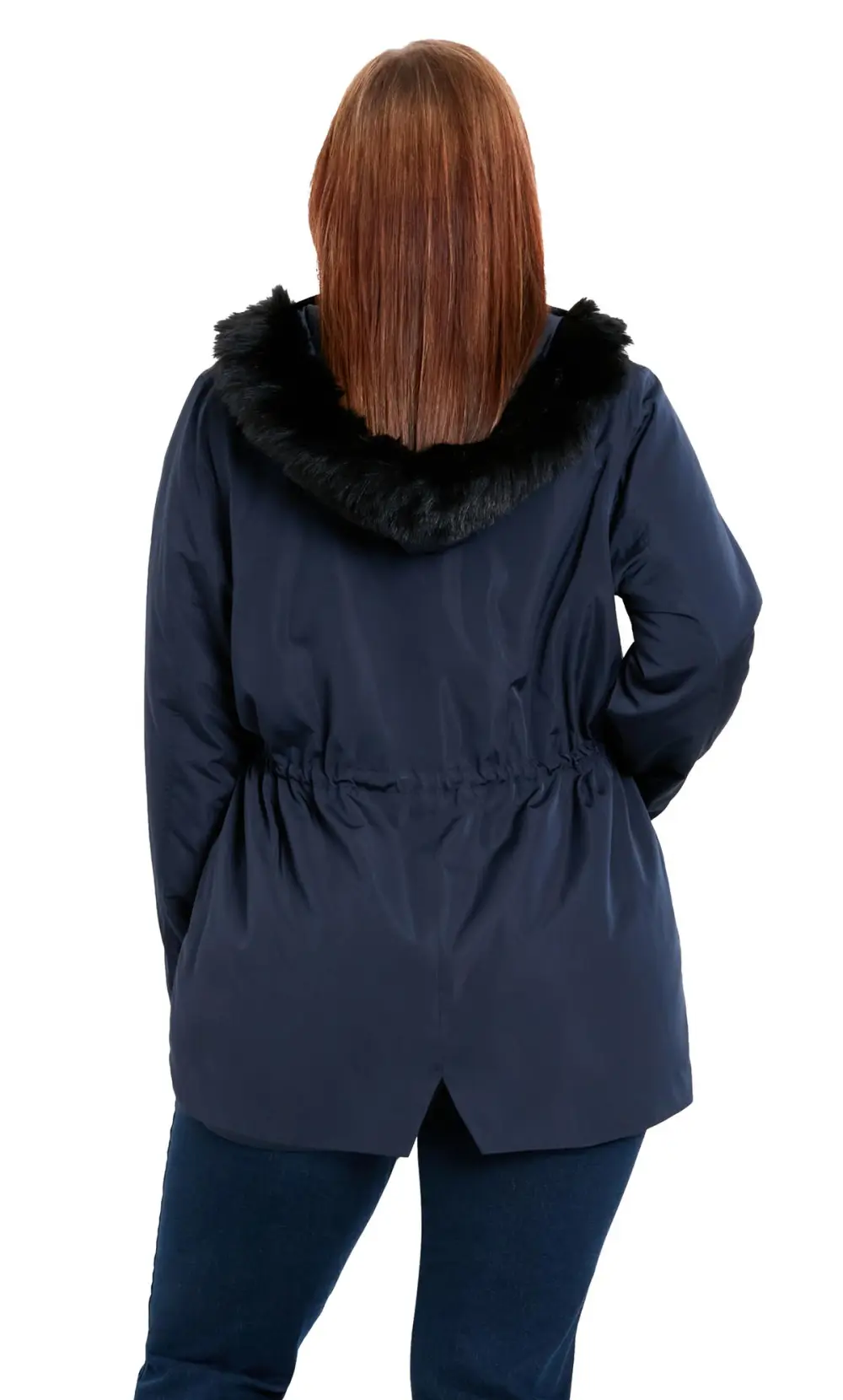 Evans Navy Blue Faux Fur Hooded Parka Coat