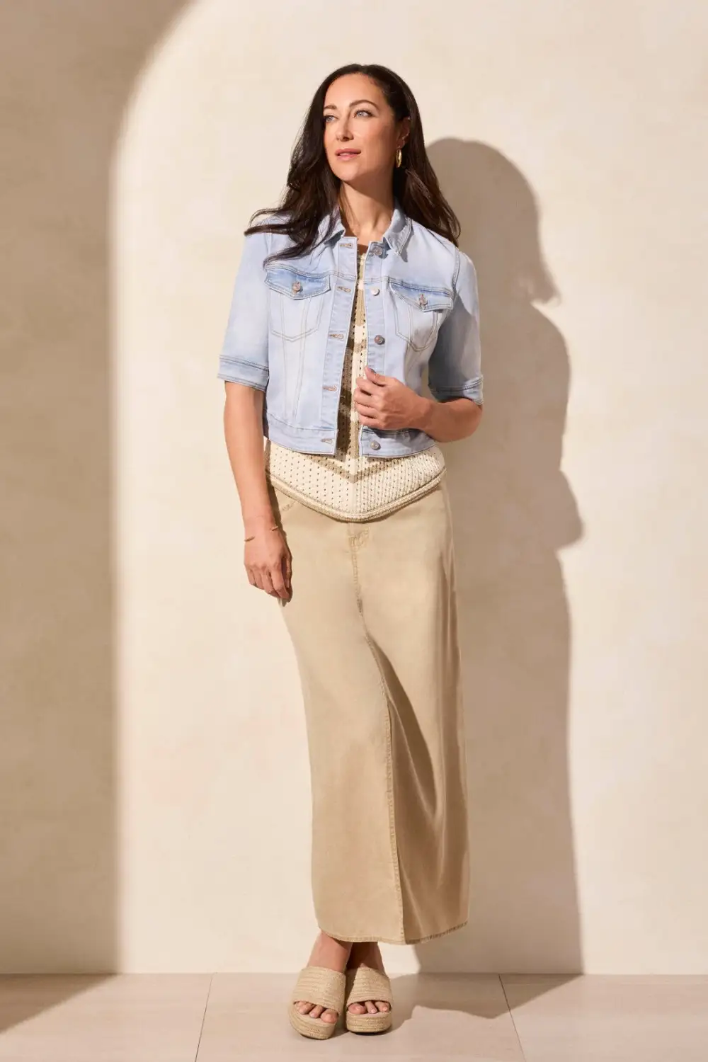 Comfort Stretch Elbow-Sleeve Denim Jacket-Lt Surf