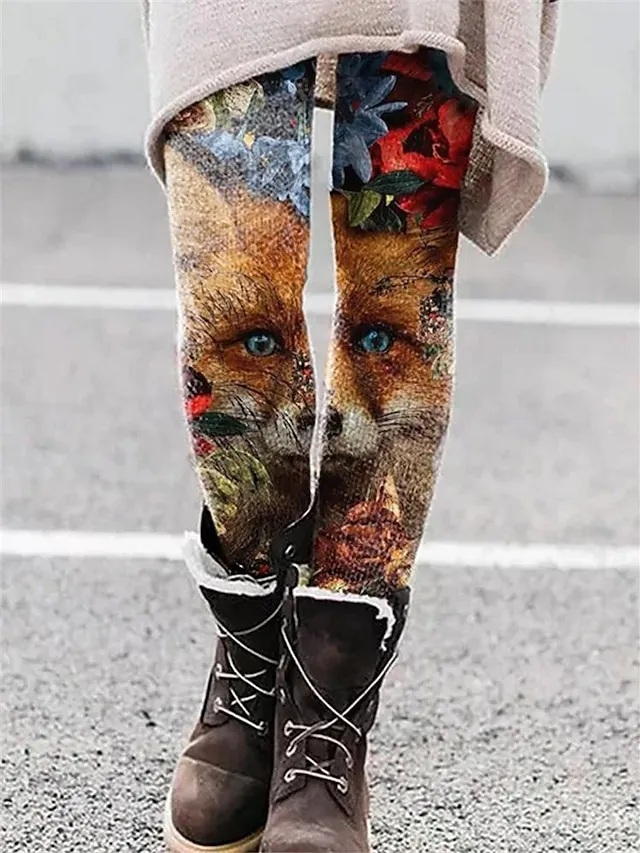 Women's Fleece Lined Leggings Warm Full Length Winter Leggings Print High Elasticity Mid Waist Fashion Tights Halloween Daily Colors Blue S M Winter