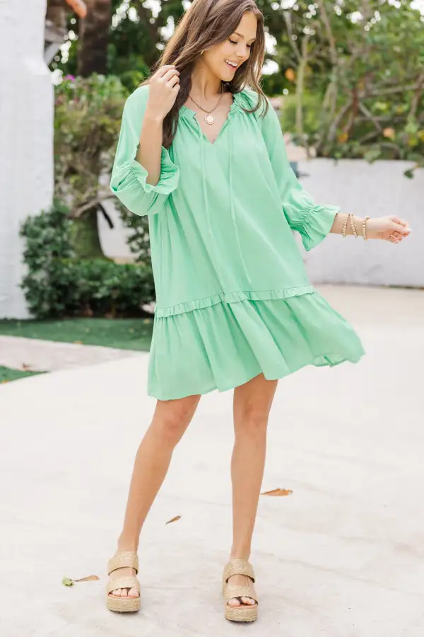 Always In The Lead Green Linen Dress