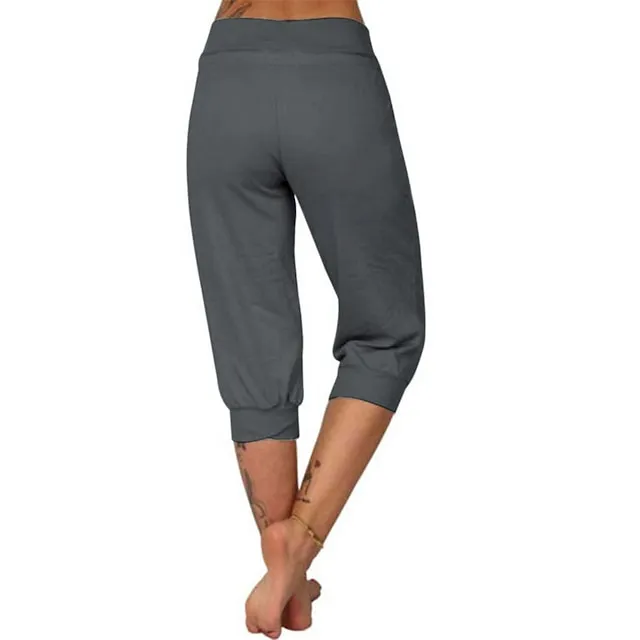 Women's Yoga Pants Drawstring with Pockets Cropped Tummy Control High Waist Yoga Fitness Gym Workout Capri Pants Bottoms Dark Grey Navy Apricot Spandex Sports Activewear High Elasticity Loose Fit