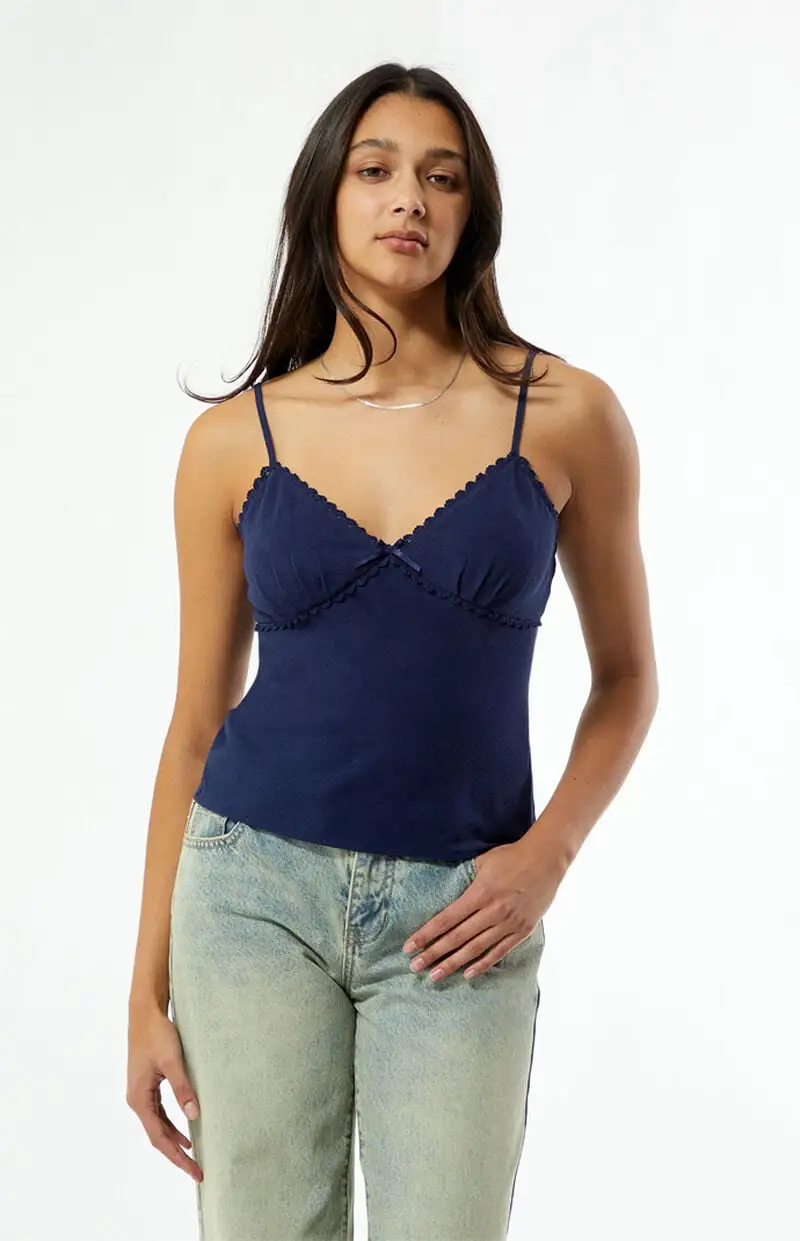 LA Hearts Lace Trim V-Neck Babydoll Tank Top