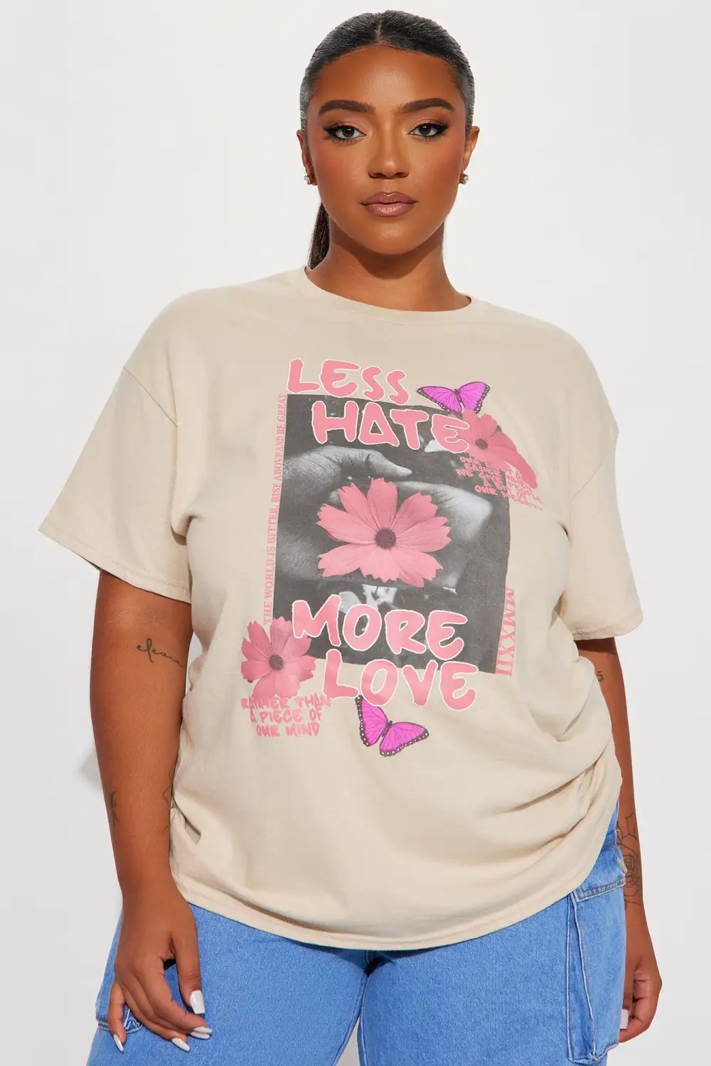 Less Haters More Love Graphic Tshirt - Sand