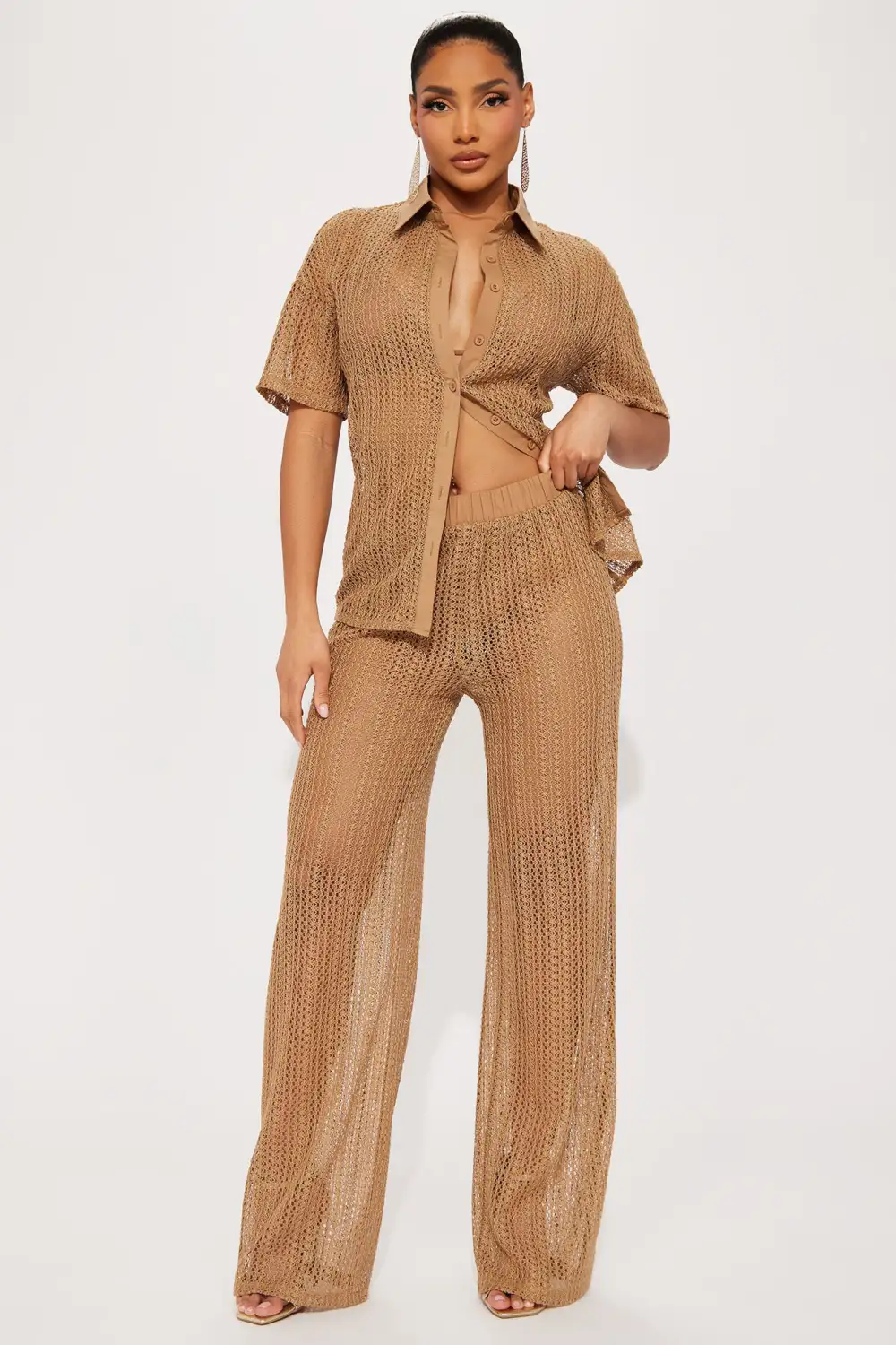 In My Vacay Era Crochet Pant Set - Brown