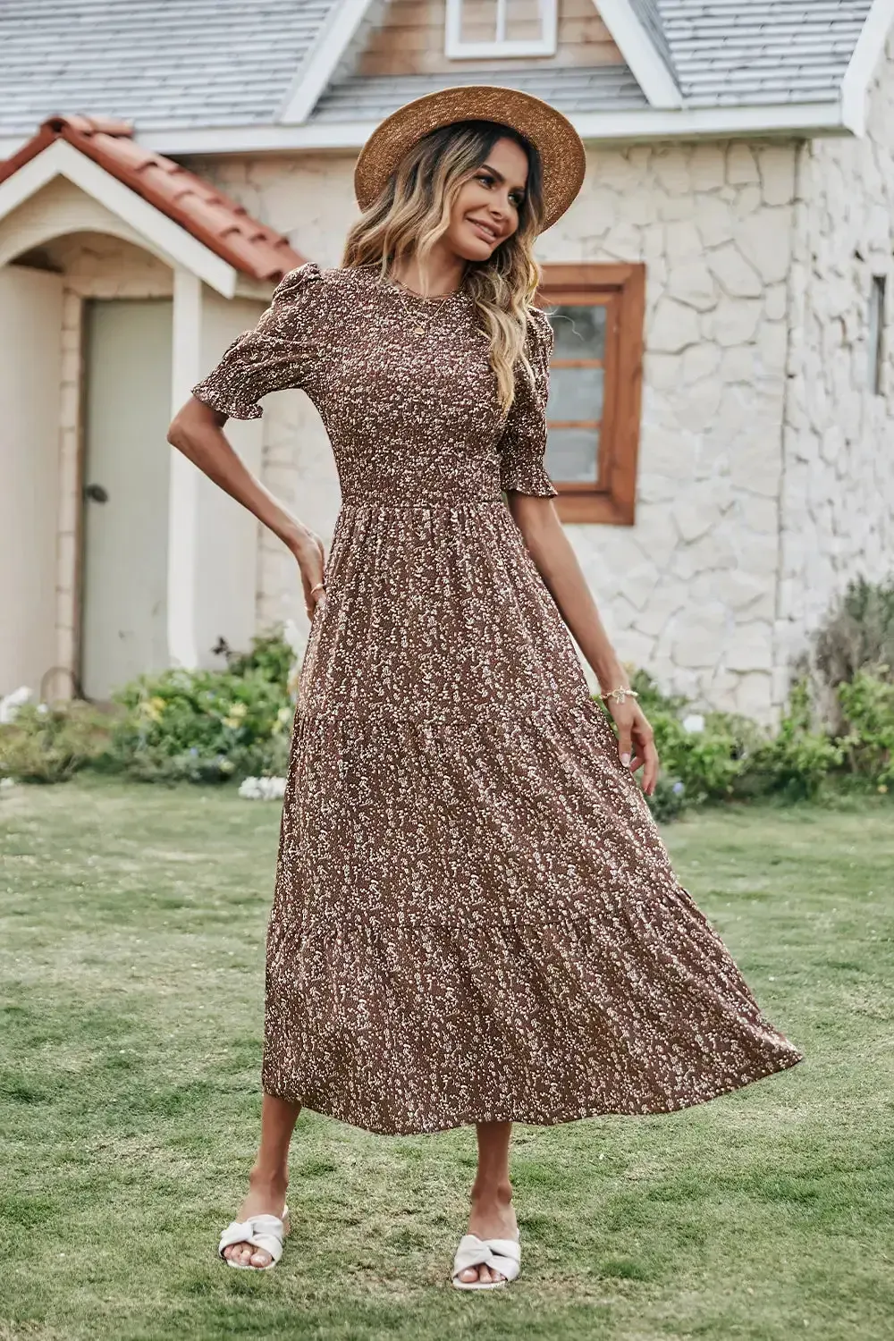 Summer Ruffle Bohemian Tiered Smocked Maxi Dress