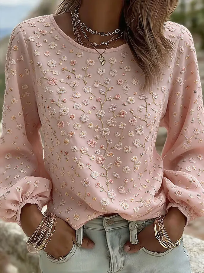 Women'S Floral Art Printed Casual Long Sleeved Shirt