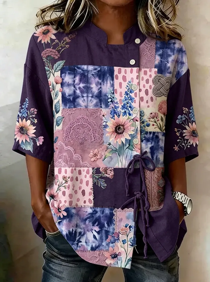 Women's Nashville Floral Patchwork Printed Button-Up Shirt