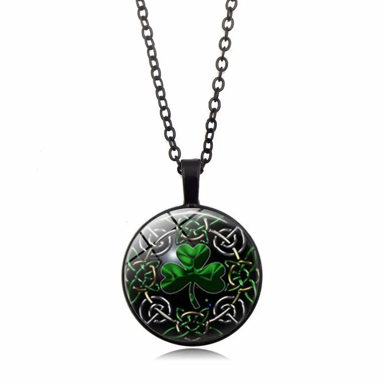 Green Clover Time Stone Pendant Necklace For Women