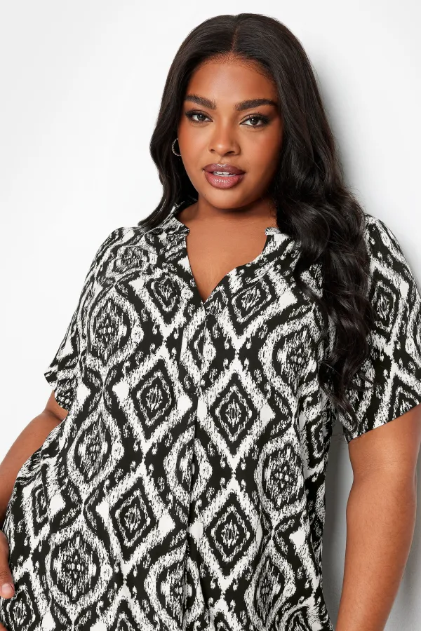 YOURS Curve Black & White Aztec Print Tunic Dress