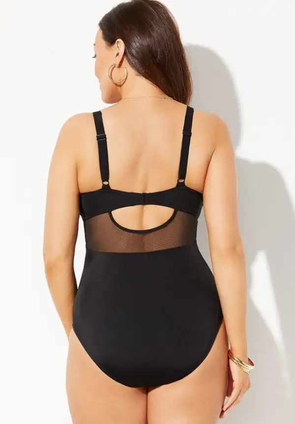Cut Out Mesh Underwire One Piece Swimsuit