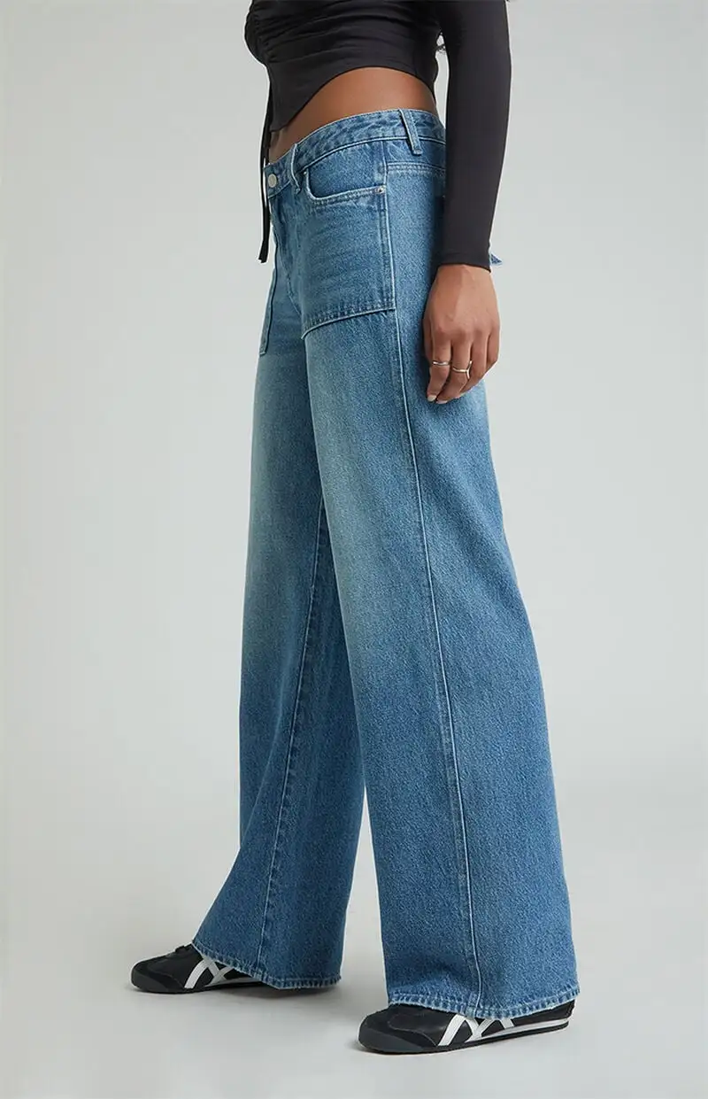 PacSun Casey Dark Indigo Low Rise Baggy Cargo Jeans