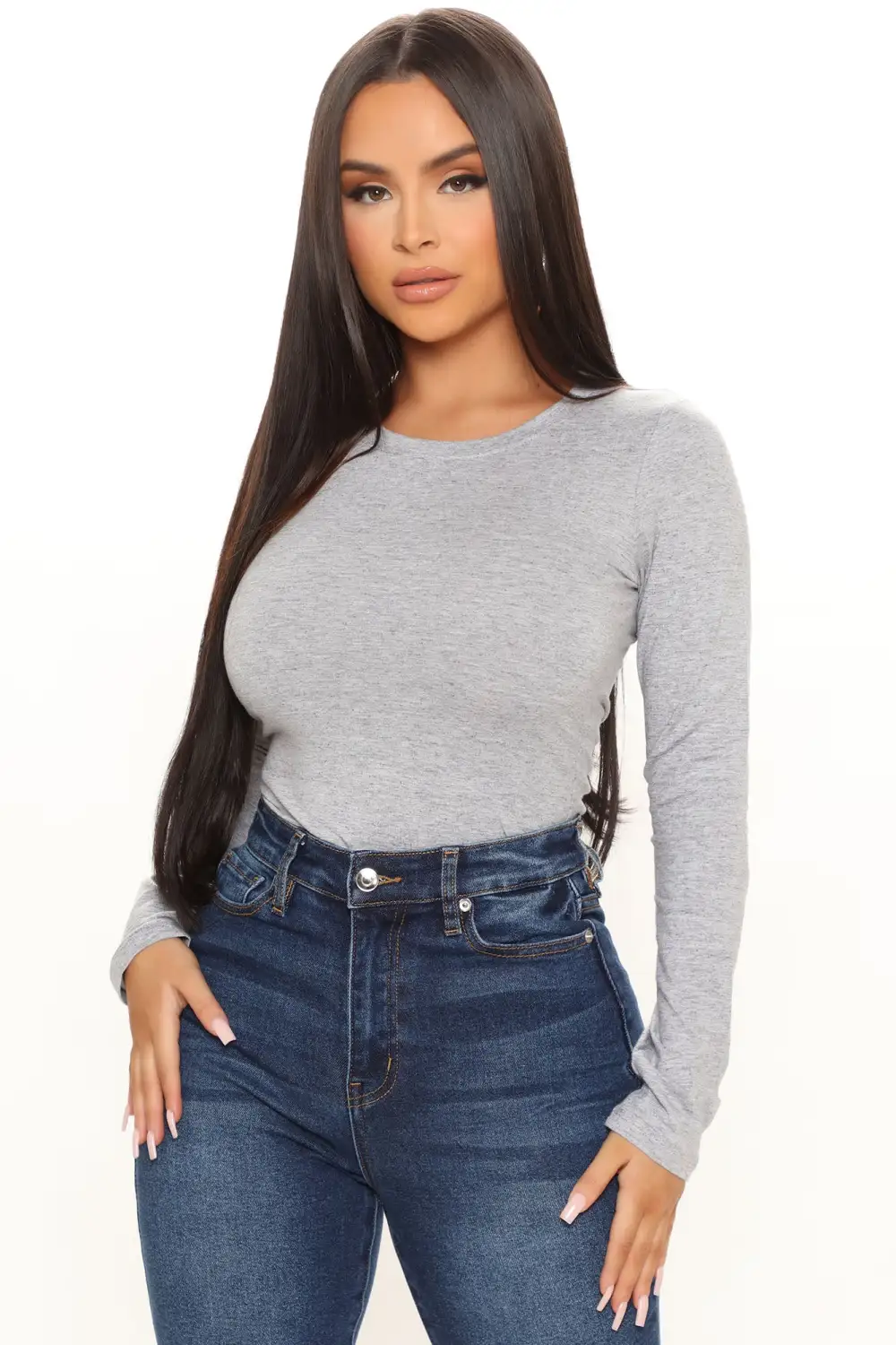 Julia Long Sleeve Top - Heather Grey