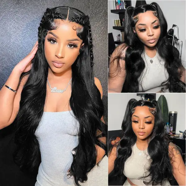 Fast Shipping  | #1 Jet Black 13x6 FULL Lace Frontal Wig 16-34 Inches Human Hair Wigs