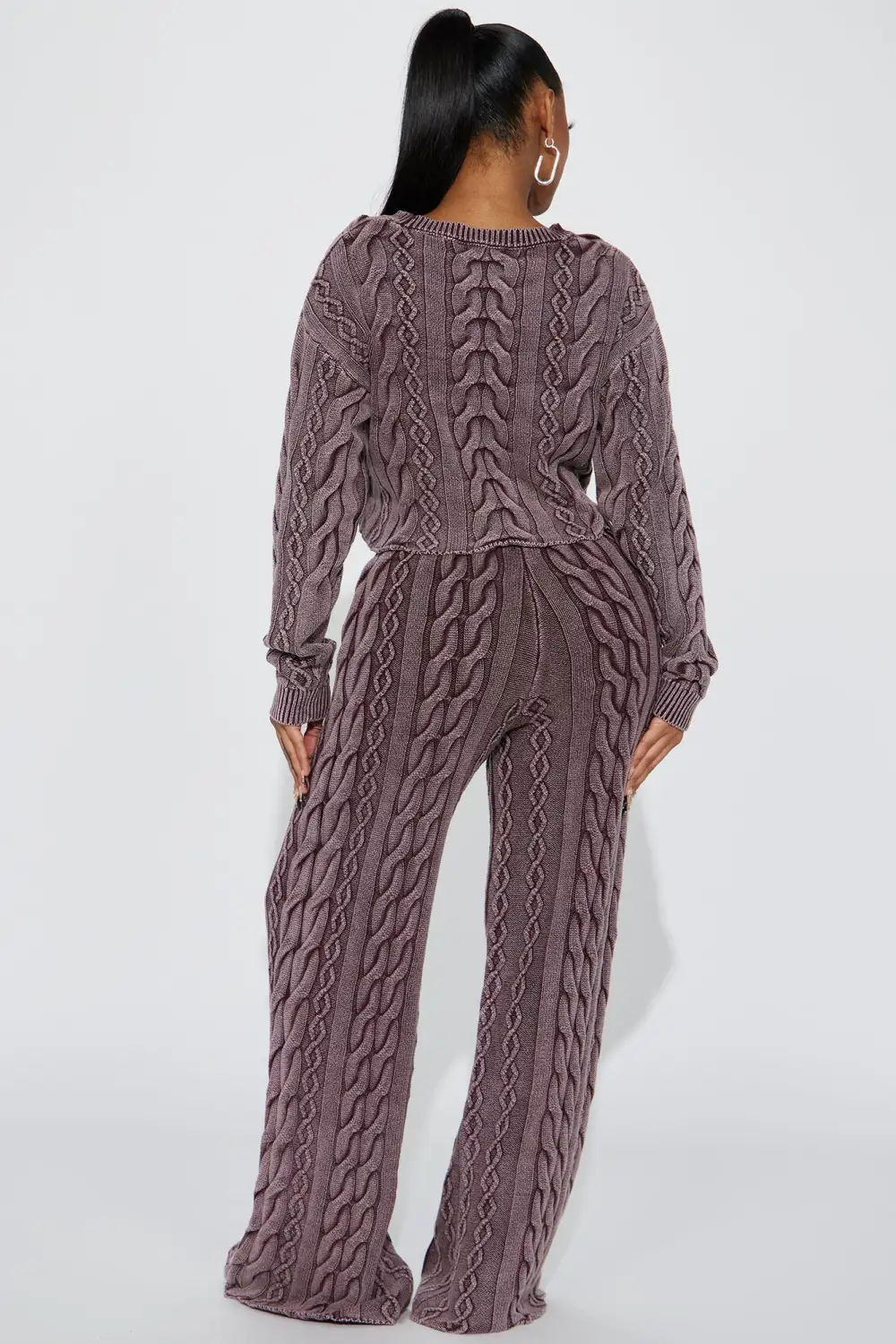 Ineza Mineral Wash Sweater Pant Set - Burgundy