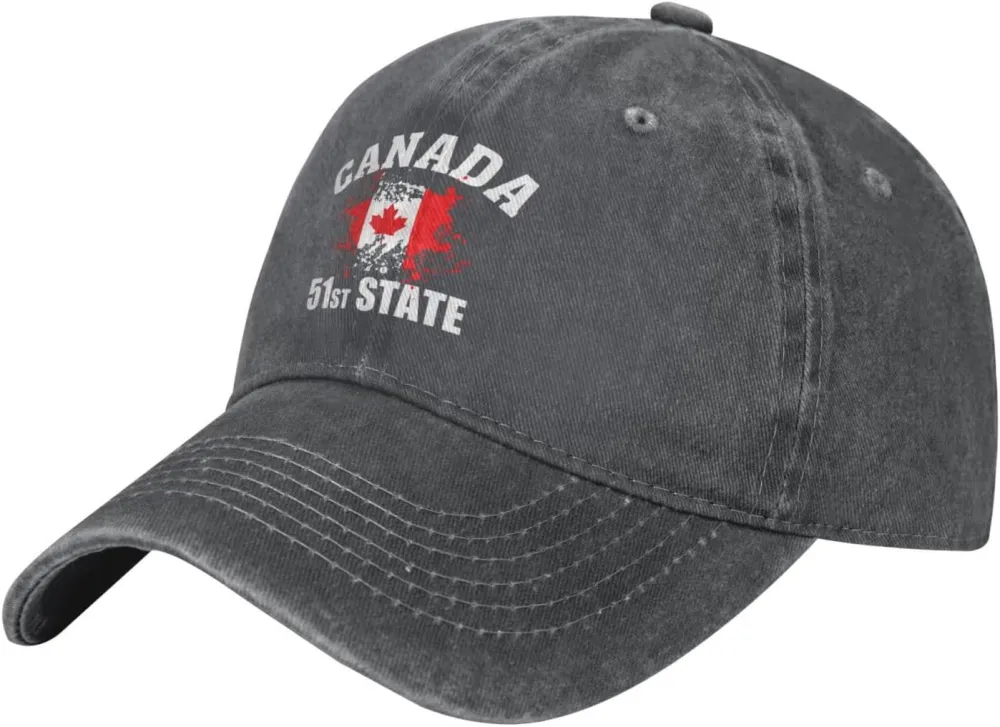 Make Canada 51st State Hat Washed Denim Unisex Fashion Trucker Baseball Cap