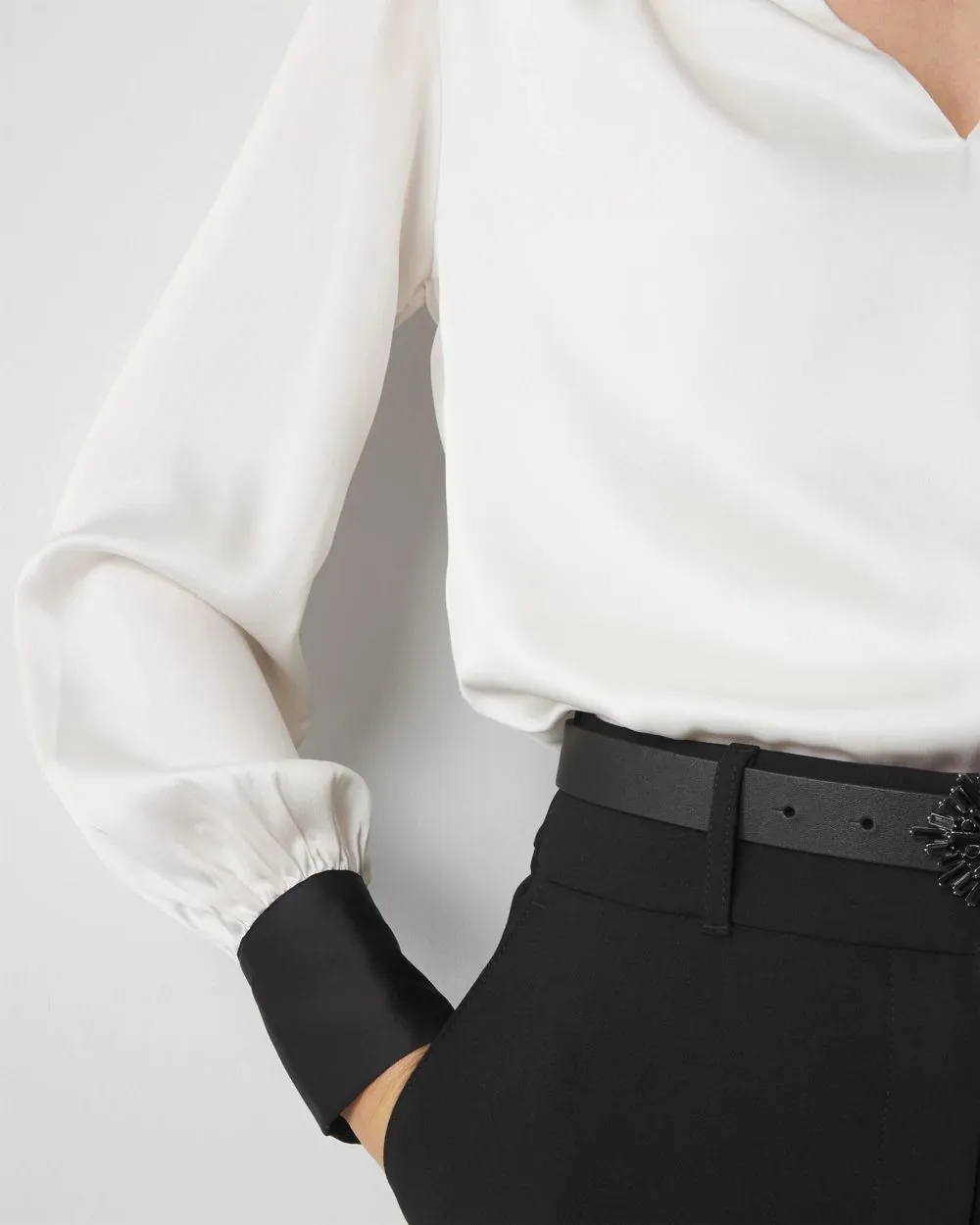 Contrasting Cuff Satin Blouse