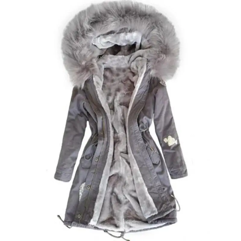 Hooded Heart Print Grey Parka Coat