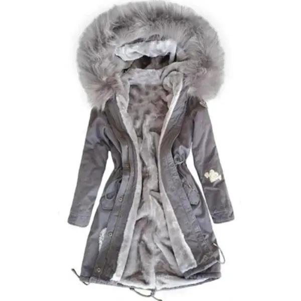 Hooded Heart Print Grey Parka Coat