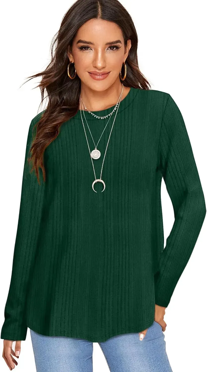 OFEEFAN Long Sleeve Shirts for Women Lightweight Crew Neck Casual Tunic Tops