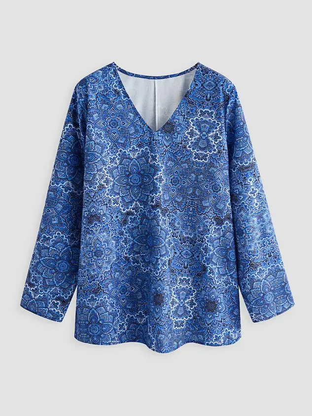 V Neck Floral Vacation Casual T-Shirt/Tee