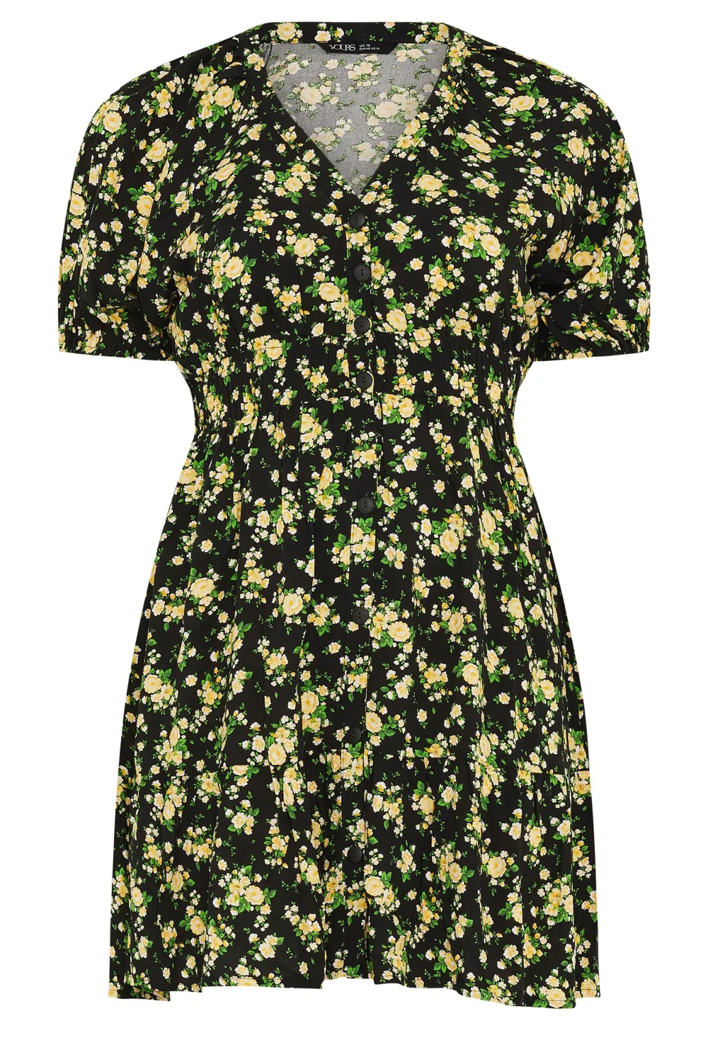 YOURS Curve Yellow Floral Print Button Through Dress