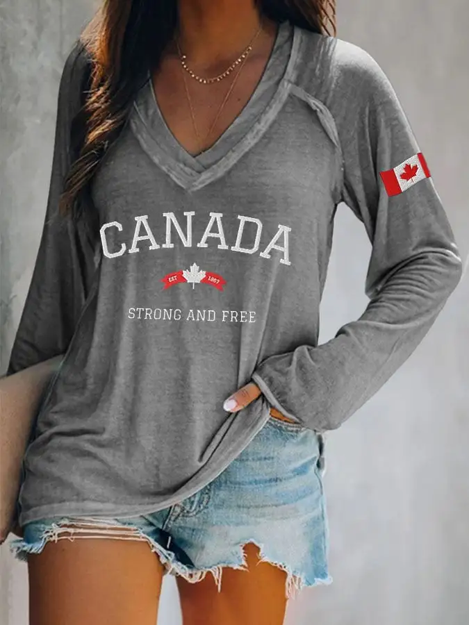 Women'S Canada Strong And Free Print T-Shirt