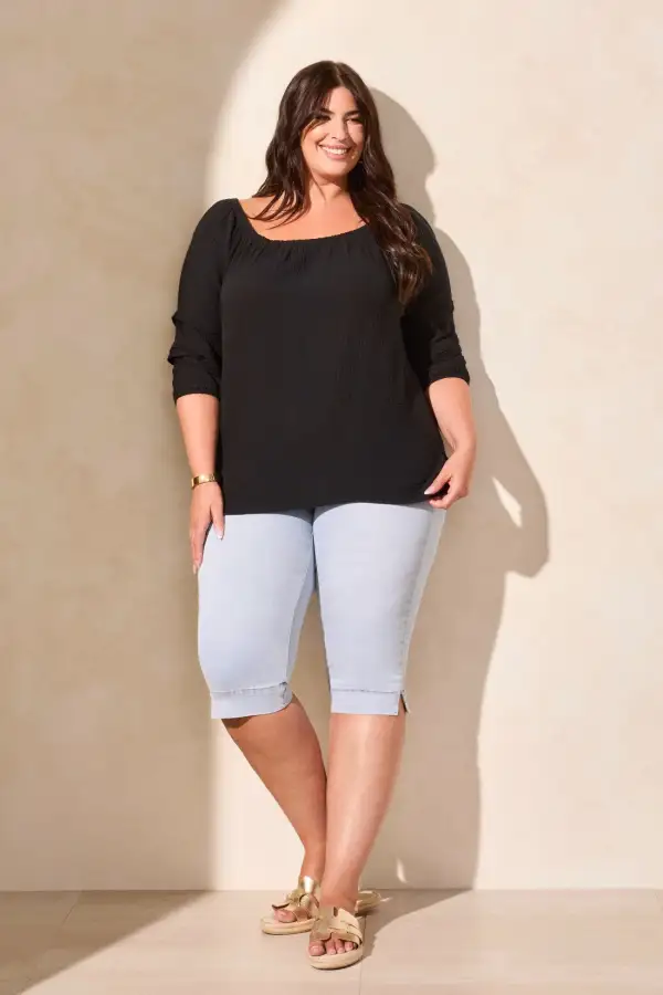 Cotton Gauze Convertible Off-Shoulder Top-Black