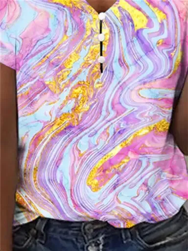 Women's Colorblock Hollow Short Sleeve V-neck Top