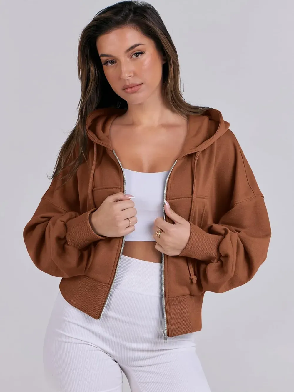 Women's Zip Up Hoodies Cropped Sweatshirts Full Zip Jackets Casual Fashion Fall Outfits Winter Clothes