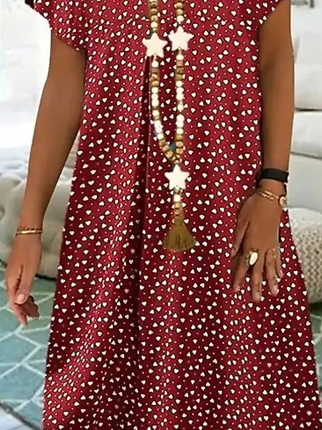 Women's Shift Dress Midi Dress White Wine Blue Short Sleeve Polka Dot Print Summer Spring Fall V Neck Basic Vacation Summer Dress 2023 M L XL XXL 3XL 4XL 5XL
