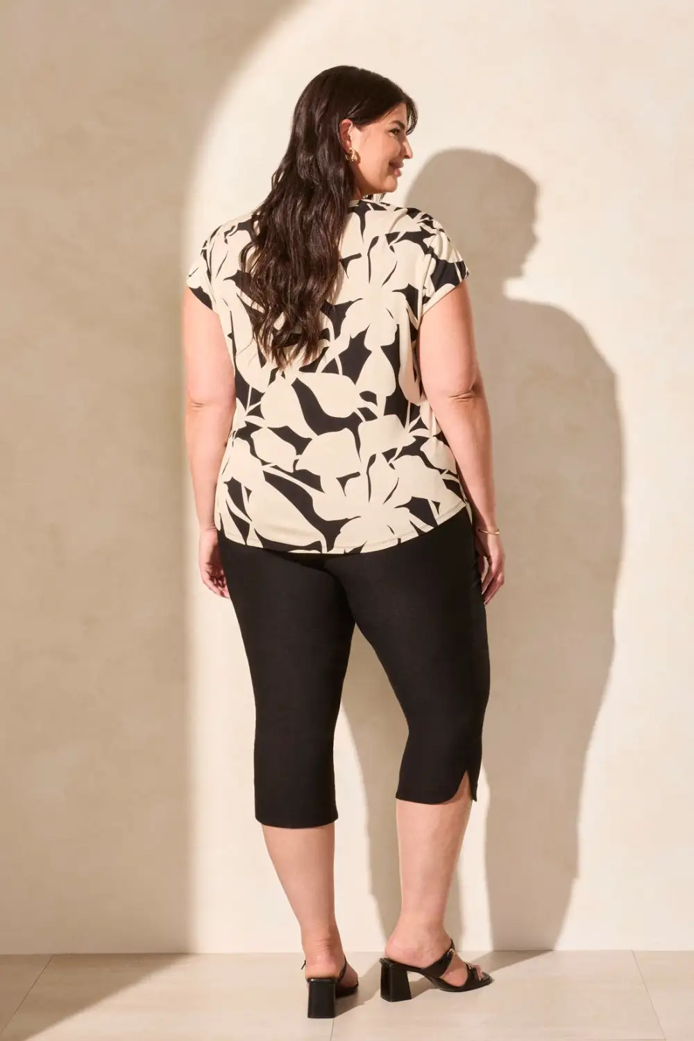 Printed Shirred-Shoulder Cap Sleeve Top-Safari