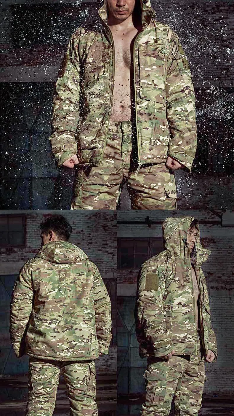 Men's Snow Ski Jacket Camo Tactical Warm Jacket Waterproof Hooded Coat Windproof Winter Parka with 9 Pockets