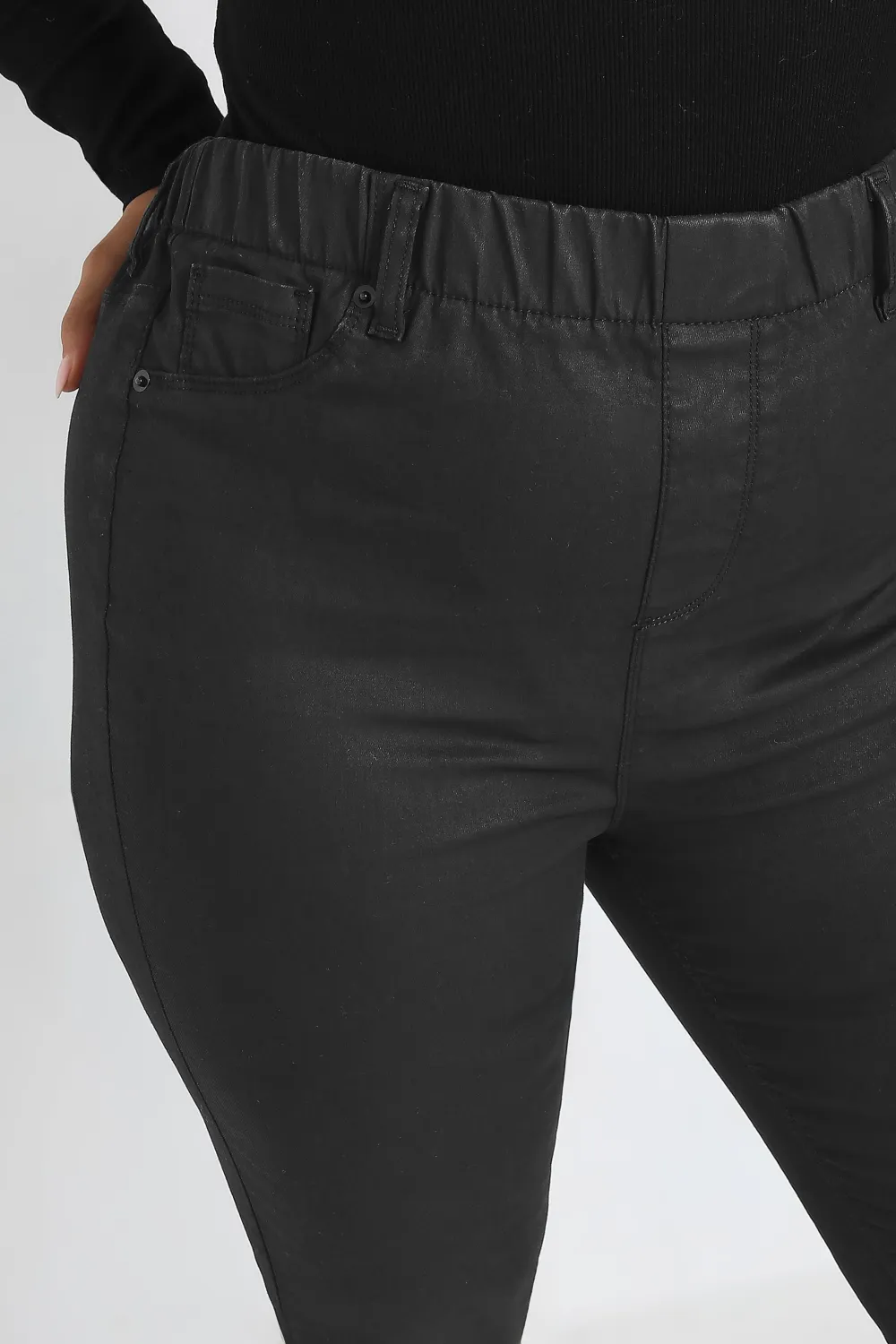 YOURS Curve Black Coated Stretch Pull On GRACE Jeggings