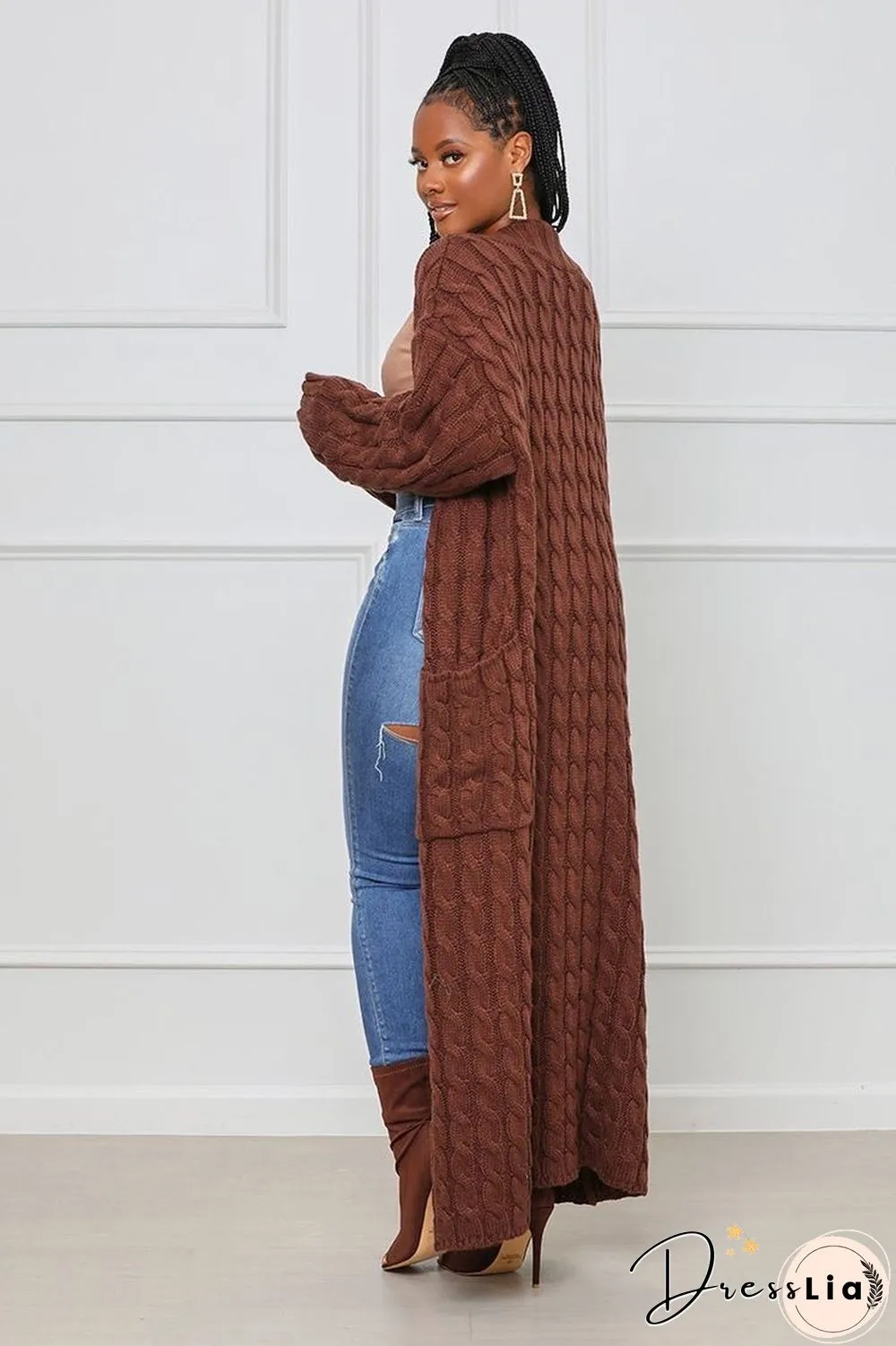 Winter Crochet Loose Long Twist Sweater Cardigan